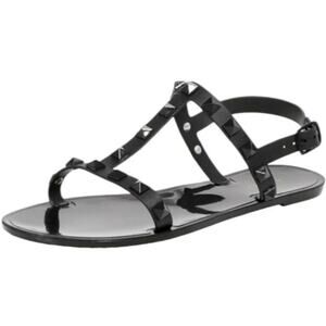 Aqua Sandalia Jelly T-Strap Sandals Black Waterproof Beach Summer Shoes Size 7